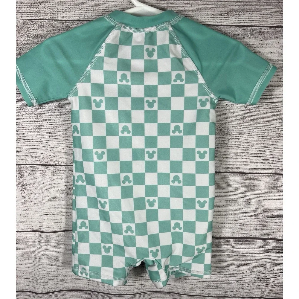 Disney Baby Mickey Mouse Check Zip-Front Snap Bottom Short Sleeve Swimsuit 6/9M